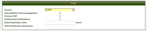 Communication parameters for Orders
