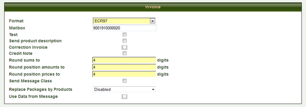 Communication parameters for Invoices.