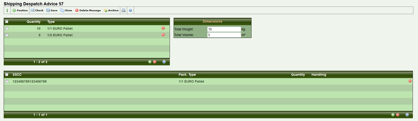 The shipping information contains data about packages and dimensions.