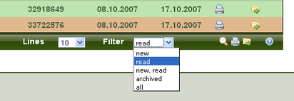Selecting the filter from a message overview