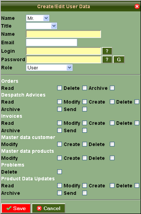 Settings for Creating a new User